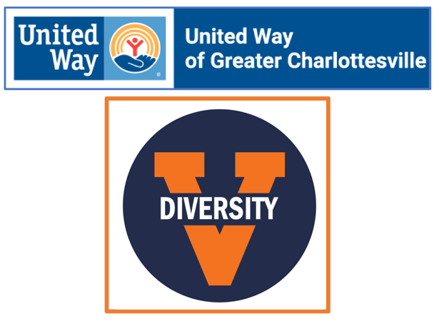 united way of greater charlottesville logo and UVA round logo with diversity