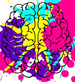 brain graphic on multicolor paint splash
